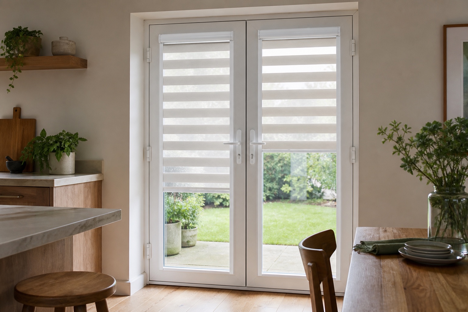 White day and night blinds made to fit individual French-door panels